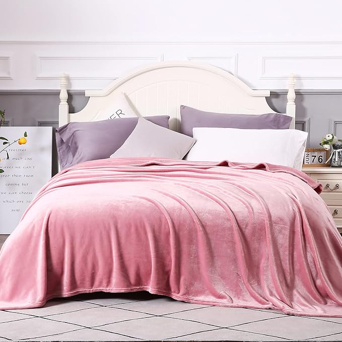 TASTHROW Large Flannel Fleece Throw Blanket, 90×108 Inch - Cozy Lightweight Thick Blanket - All Seasons Suitable for Women, Men and Kids (Pink)