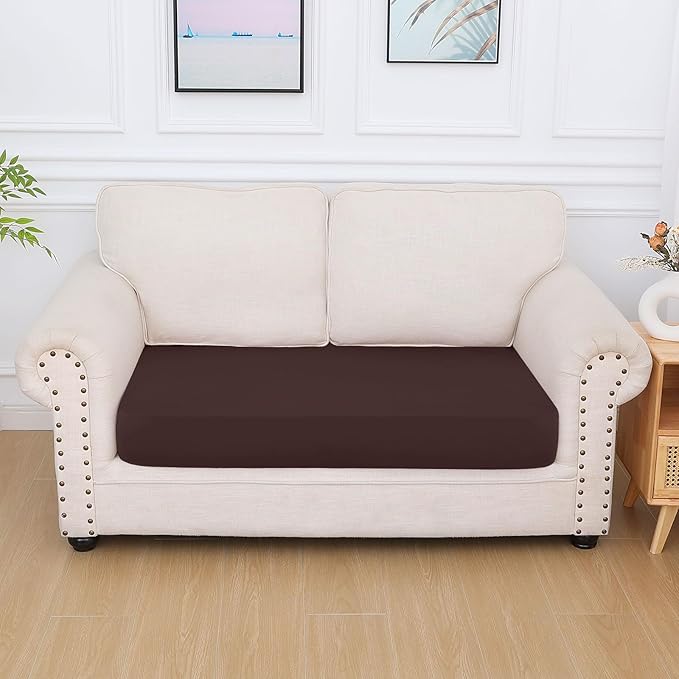 hyha Milk Silk Couch Cushion Covers, Soft Magic Sofa Covers Washable for 2 Cushion Couch, Stretch Sectional Outdoor Cushion Covers for Patio Furniture with Elastic Bottom(Medium, Chocolate)