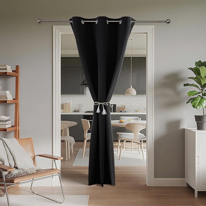 Joydeco Blackout Door Curtain for Doorway Privacy 96 Inches Long, Grommet Closet Curtain for Open Closet, Room Divider for Bedroom Living Room (Black, 52Wx96L, 1 Panel)