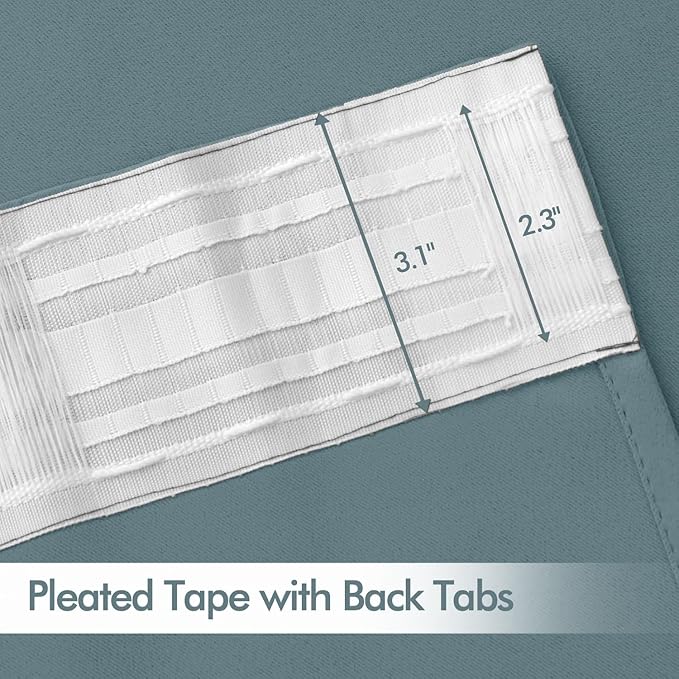 MIULEE Greyish Blue Back Tab Blackout Curtains 63 Inch Length 2 Panels Set for Living Room Bedroom Privacy, Rod Pocket/Pinch Pleat Thermal Insulated Room Darkening Pleated Light Blocking Drapes