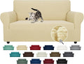 ZNSAYOTX Super Stretch Couch Cover Love Seat Sofa Covers for Living Room Dogs Pet Friendly Furniture Protector Spandex Loveseat Slipcovers with Anti Slip Foam Sticks (Beige, Medium)
