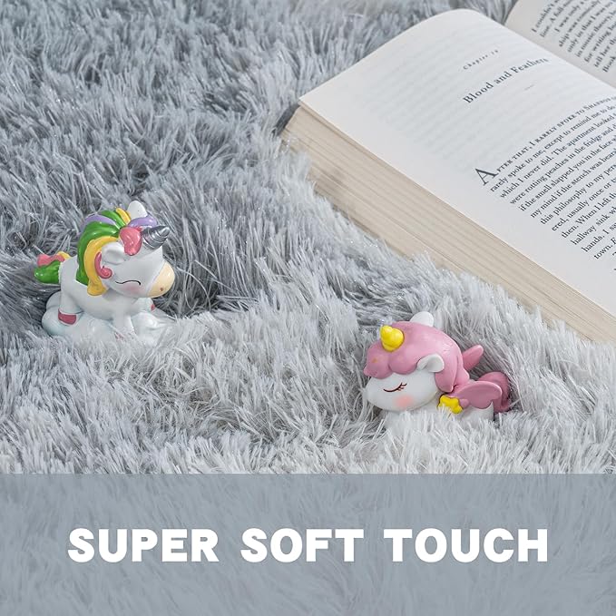 Small Area Rug, 2x3 Rug for Bedroom Shaggy Throw Rugs for Dorm Rug, Soft Tie Dyed Carpet for Kids Room, Plush Non-Slip Fluffy Bedside Rug for Home Decor Aesthetic, Light Grey