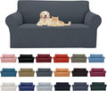 Cupuamon 2026 New Stretch Loveseat Sofa Slipcovers Couch Cover for 2 Cushion Furniture Protector Sofa Covers with Elastic Bottom Jacquard Fabric Small Checks for Pets, Kids - Grey
