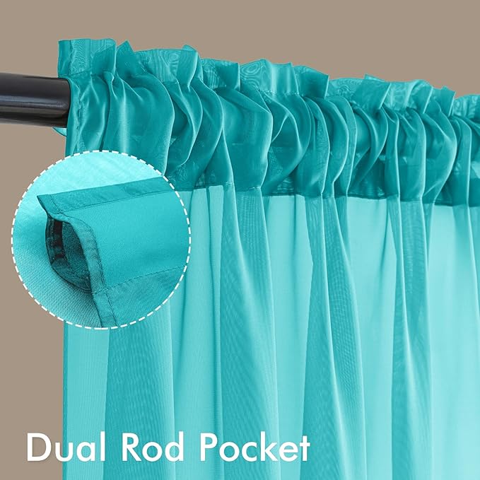 MIULEE Turquoise Sheer Curtains 84 Inches Long, 4 Panels Set, Light Filtering Rod Pocket Voile Drapes for Living Room and Bedroom, Airy Soft Fabric Window Treatments, 42 x 84 Inches