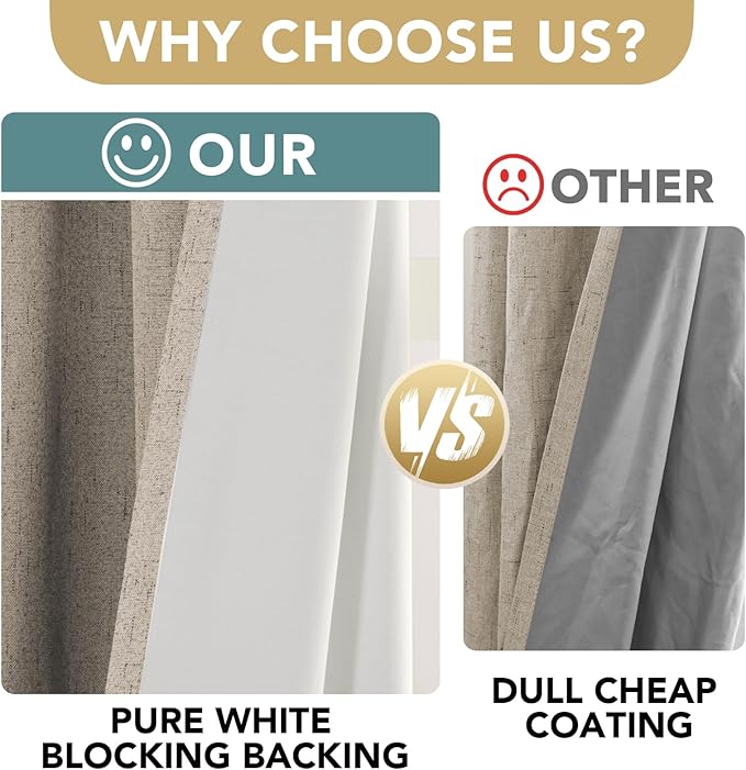 H.VERSAILTEX Linen Blackout Curtains Durable Thick Textured Linen Look 100% Blackout Patio Door Curtain Anti Rust Grommet Extra Wide Sliding Door Curtain Panel, Cobblestone, W100 x L108 inch