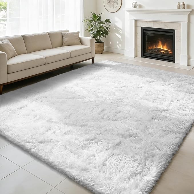 6x9 Fluffy Area Rug for Living Room,Shag Area Rugs for Bedroom,White Soft Fuzzy Rug Non-Shedding Indoor Plush Carpet for Kids Bedroom Nursery Dorm Home Decor