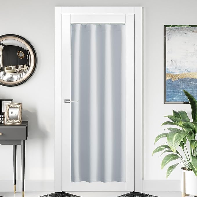 NICETOWN 1 Panel Room Darkening French Door Curtain, Thermal Insulated Front Glass Door Doorway Privacy Sidelight Rod Pocket and Ceiling Track Curtain for Kitchen, 36" x 72", Greyish White