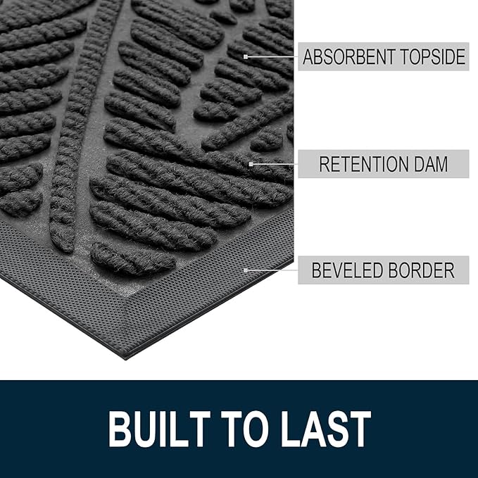 Colorxy Waterproof Doormat, Sturdy Natural Rubber Front Indoor Mat, Non Slip Low Profile Indoor Outdoor Door Mats, Stain and Fade Resistant Floor Mat, Easy Clean Patio Entry Mat, 59''x20'', Light Grey