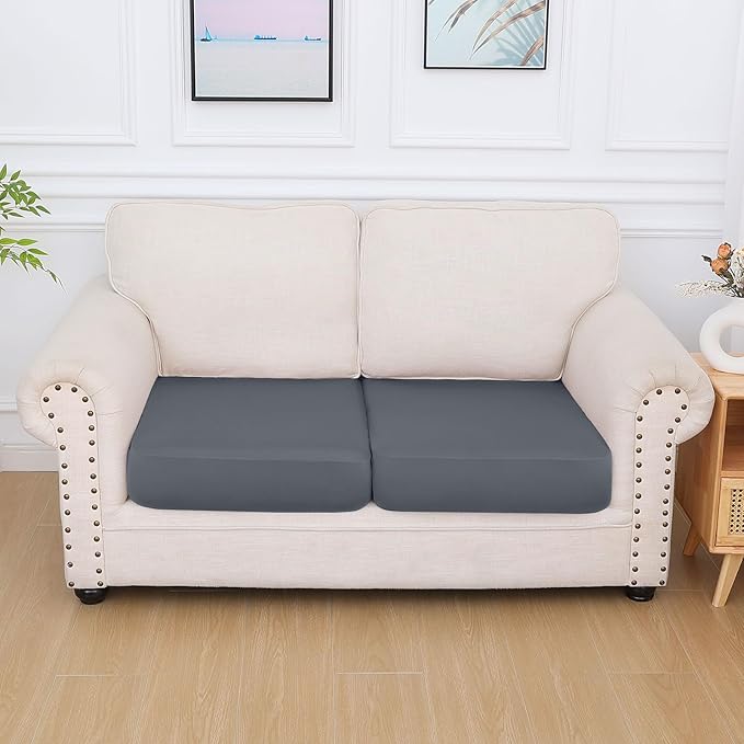 hyha Milk Silk Couch Cushion Covers, Soft Magic Sofa Covers Washable for 2 Cushion Couch, Stretch Sectional Outdoor Cushion Covers for Patio Furniture with Elastic Bottom(2 Packs, Dark Gray)