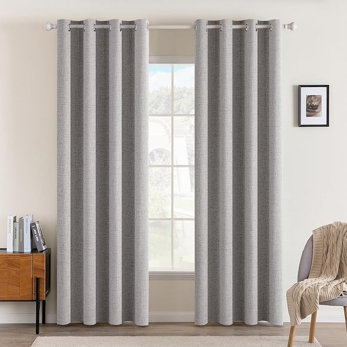 MIULEE Linen Texture Curtains for Bedroom Solid 100% Blackout Thermal Insulated Light Gray Curtains Grommet Room Darkening Drapes for Living Room Nursery 52x108 Inch (2 Panels)