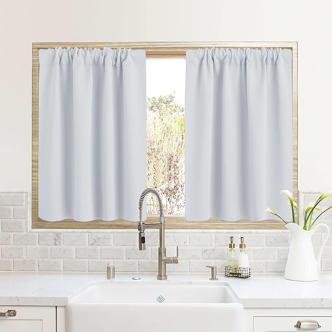 RYB HOME RV Curtains for Camper Windows, Mini Small Thermal Insulated Sunlight Heat Blocking Blocking Privacy Portable Curtains for Travel Trailer, Width 34 by Length 24, Greyish White, 2 Panels