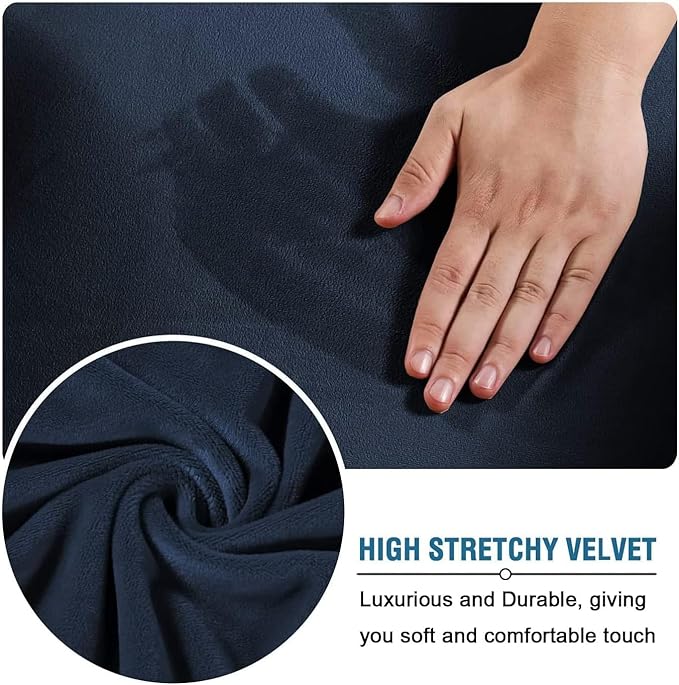 H.VERSAILTEX High Stretch Sofa Slipcover 4 Piece Cover Velvet Furniture Protector Form Fit Thick Velvet Extra Large Sofa Cover for 3 Cushion Couch Width Up to 97 Inch (Large Sofa, Navy)