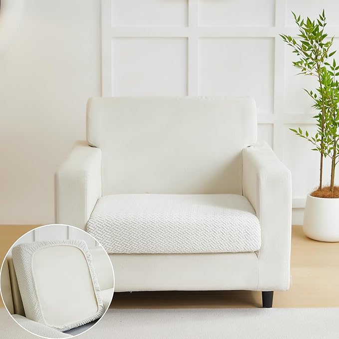 Couch Cushion Covers for Sofa Couch Covers Wear-Resistant Universal Sofa Cover Washable Stretch for Sectional Slipcovers (Texture-Cream White,Large Single Seat Cover)