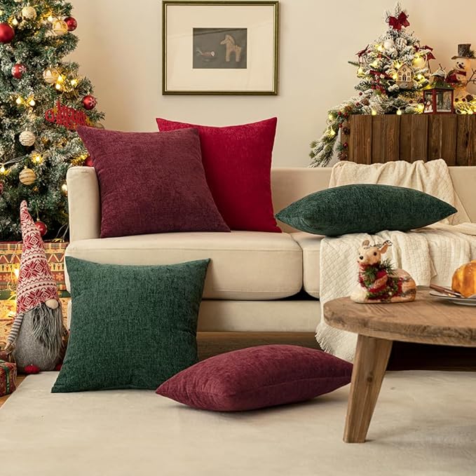 MIULEE Pack of 2 Green Throw Pillow Covers 20x20 Inch Soft Chenille Pillow Covers for Sofa Living Room Couch Solid Dyed Cases