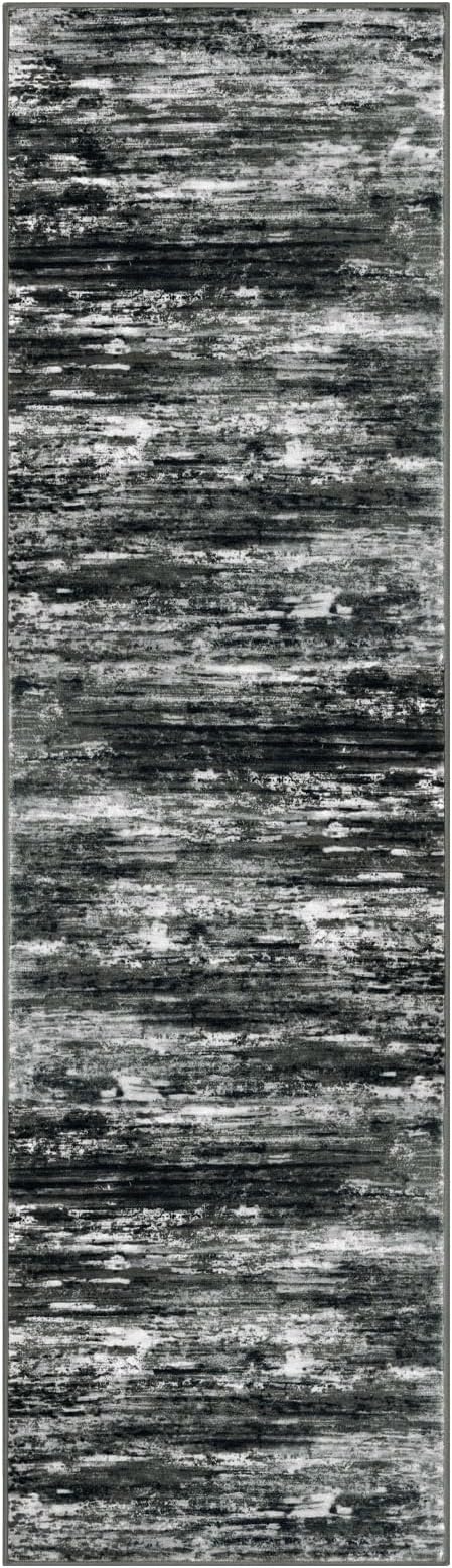 KOZYFLY 3x10 Ft Rug Modern Ombre Runner Rug for Hallway, Washable Kitchen Rugs Non-Slip Soft Striped Entryway Rug, Print Black Grey Abstract Carpet for Laundry Nursery