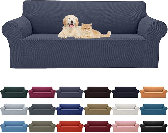 Cupuamon 2026 New Stretch Sofa Slipcovers Couch Cover for 3 Cushion Furniture Protector Sofa Covers with Elastic Bottom Jacquard Fabric Small Checks for Pets, Kids -Sofa, Charcoal