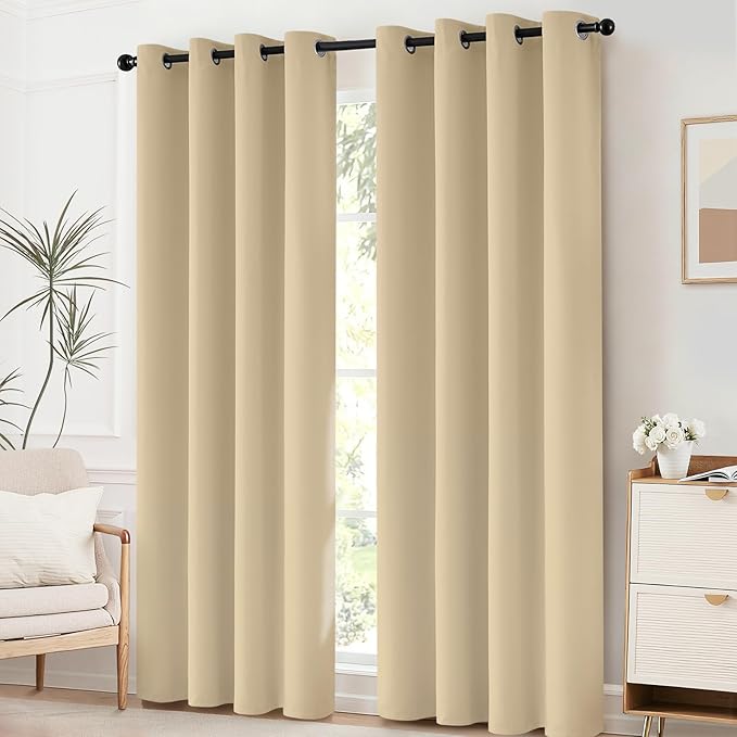 Yakamok Curtains 63 Inch Length Room Darkening Thermal Insulated Window Treatment Curtain Drapes with Grommet for Living Room(2 Panels,52Wx63L, Beige)
