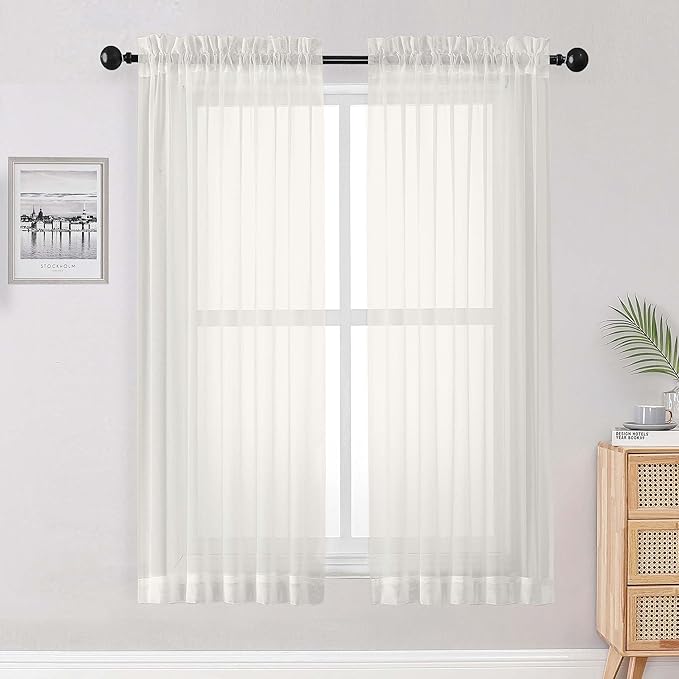 OWENIE Ivory Sheer Curtains 72 Inches Long 2 Panels Set, Transparent Voile Sheer Curtain for Living Room Bedroom Window Sliding Glass Door Treatment, 59 x 72 Inch, Ivory