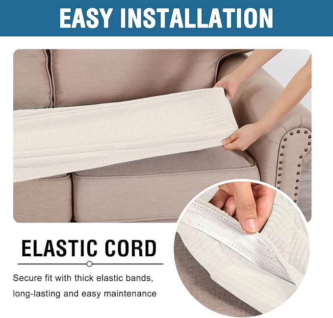 H.VERSAILTEX Super Stretch Individual Seat Cushion Covers Sofa Covers Couch Cushion Covers Slipcover Sets Thick Jacquard Textured Twill Fabric (1 Piece Loveseat Cushion Cover, Porcelain White)