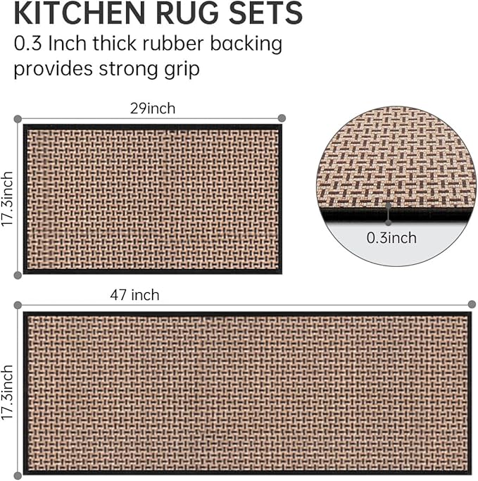 eqivei Kitchen Rugs and Mats Non Skid Washable Set of 2 PCS, Absorbent Runner Rugs for Kitchen, Front of Sink, Kitchen Mats for Floor, 17.3"x 47"+17.3"x 29" (Black)