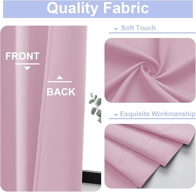 Simplebrand Ava Pink Blackout Curtains for Bedroom 84 Inch Length 2 Panels Set, Solid Thermal Insulated Privacy Nursery Window Treatment Curtains Blackout Drapes, W50 x L84 Inch, Pink