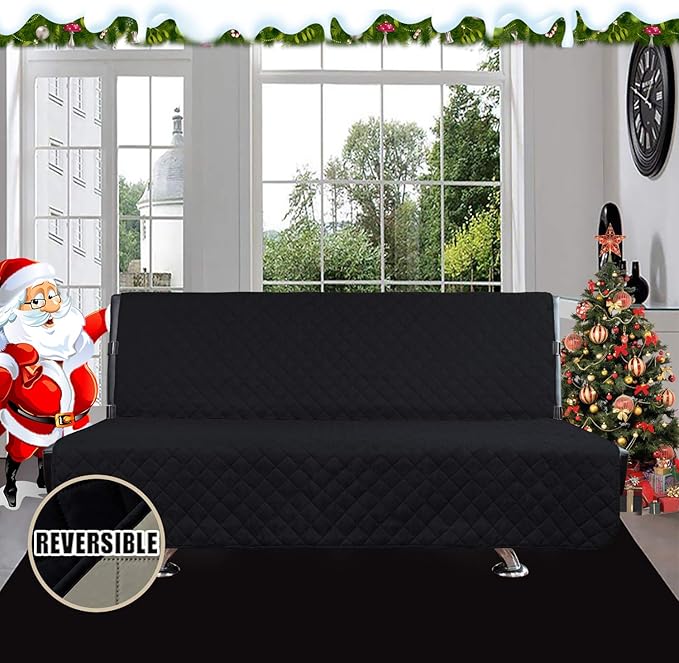 Easy-Going Futon Sofa Slipcover Reversible Sofa Cover Armless Cover Furniture Protector Couch Cover Water Resistant Pets, Kids, Children, Dog, Cat Black/Beige