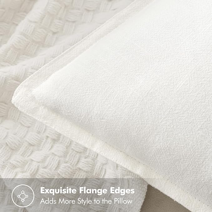 MIULEE Decorative Linen Lumbar Pillow Covers 12x20 Inch Cream White Boho Farmhouse Neutral Couch Throw Pillows for Bed Pack of 2 Accent Modern Pillowcase Sofa Livingroom Home Decor