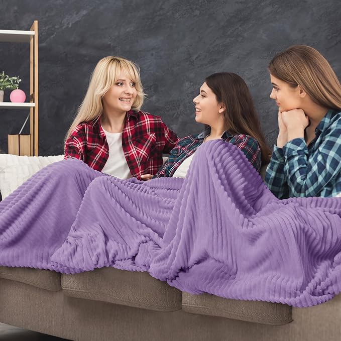 Buryeah 6 Pcs Flannel Throw Blanket Bulk 50 x 60 in Sleepover Blanket Outdoor Wedding Throw Lightweight, Oeko-tex Standard 100 Certified for Sofa Homeless Gifts (Pale Purple)