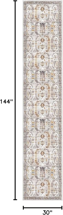 Madane Hallway Runner Rug 2'6''x12' Kitchen Runner, Non Slip Vintage Runners for Hallways Washable Kitchen Rugs Soft Low Pile 2.5x12 ft Rug Runner for Laundry Room, Entryway and Bedroom, Brown/Gold