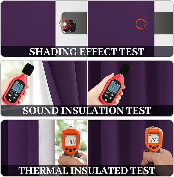 Yakamok Room Darkening 100% Blackout Curtains Grommet Window Treatments with 2 Thick Layers-Purple Thermal Insulated Drapes Set of 2 Panels for Bedroom Living Room 52 Inches by 72 Inches Length
