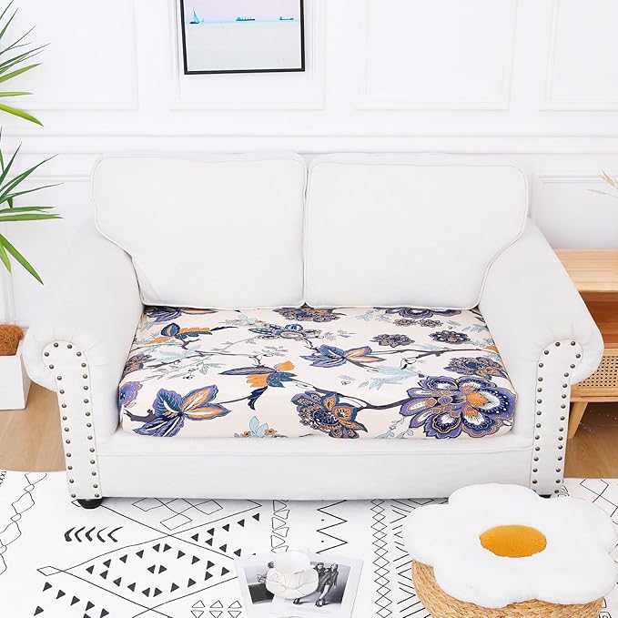 Smiry Printed Couch Cushion Covers, Stretch Soft Couch Covers for Sofa, Washable Non-Slip Sofa Slipcover Furniture Protector for Indoor and Outdoor (Medium, Beige)