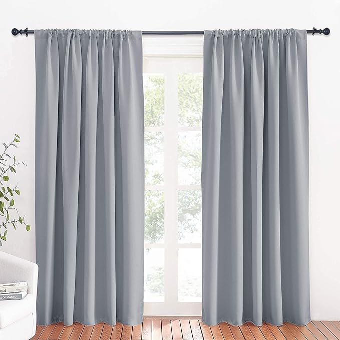 RYB HOME Large Blackout Curtains for Bedroom 84 inches Long 2 Panels Set, Privacy Thermal Insultaed Sunlignt Heat Blocking Drapes for Sliding Patio Door, Width 70 by Length 84, Silver Grey
