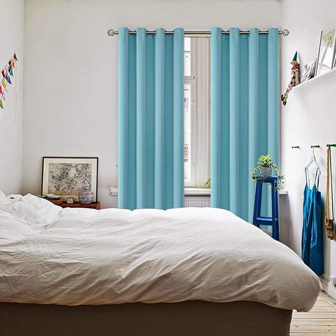 BGment Blackout Curtains - Grommet Thermal Insulated Room Darkening Bedroom and Living Room Curtains, Set of 2 Panels (52 x 72 Inch, Aqua)
