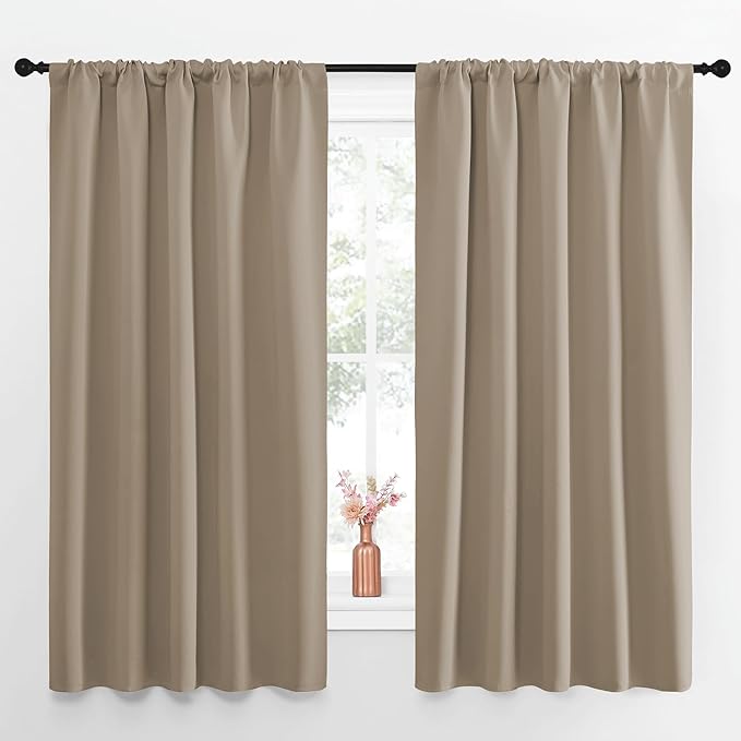 NICETOWN Blackout Curtains for Living Curtains, Taupe, Set of 2, 52 by 63 Inch, Window Treatment Blackout Curtain Panels, Home Decor Thermal Insulated Solid Drapes for Bedroom
