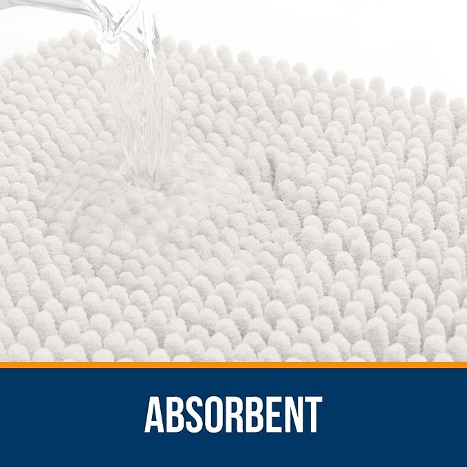Bath Rug Set, 2 Piece Chenille Mats with U-Shaped Contour, Ivory