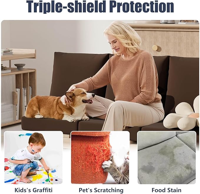 8Pcs Stretch Patio Cushion Covers, Outdoor Couch & Sofa Replacement Slipcovers for Patio Furniture Cushion Covers, Washable Reusable Furniture Protector
