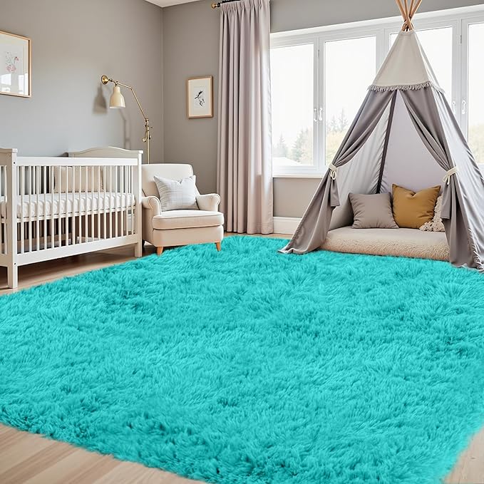 6x9 Area Rugs for Living Room Rug: Soft Fluffy Shag Teal Blue Rugs for Bedroom, Non-Slip Large Fuzzy Plush Rug Indoor Floor Carpet for Nursery Kids Boys Girls Room, Dorms, Playroom, Modern Home Decor