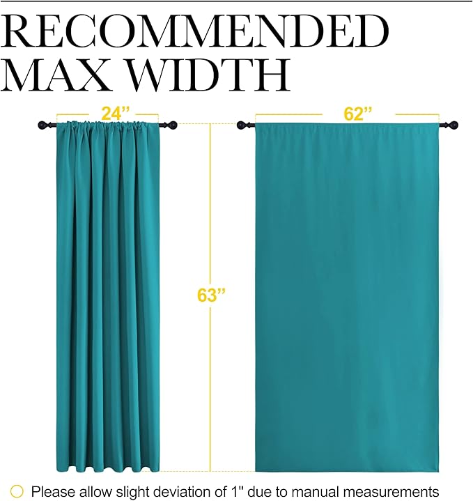 NICETOWN Peacock Blue Blackout Curtains Panels for Window, Thermal Insulated Rod Pocket Blackout Drapes/Draperies for Living Room (2 Panels, W62 x L63 inches)