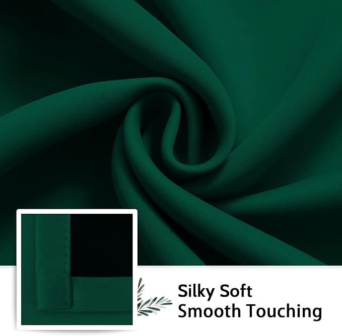 SimpleHome 100% Blackout Curtains for Bedroom,Thermal Insulated Grommet Window Drapes Room Darkening Dark Green Curtains for Living Room with Black Back,52 x 63 Inch,2 Panels