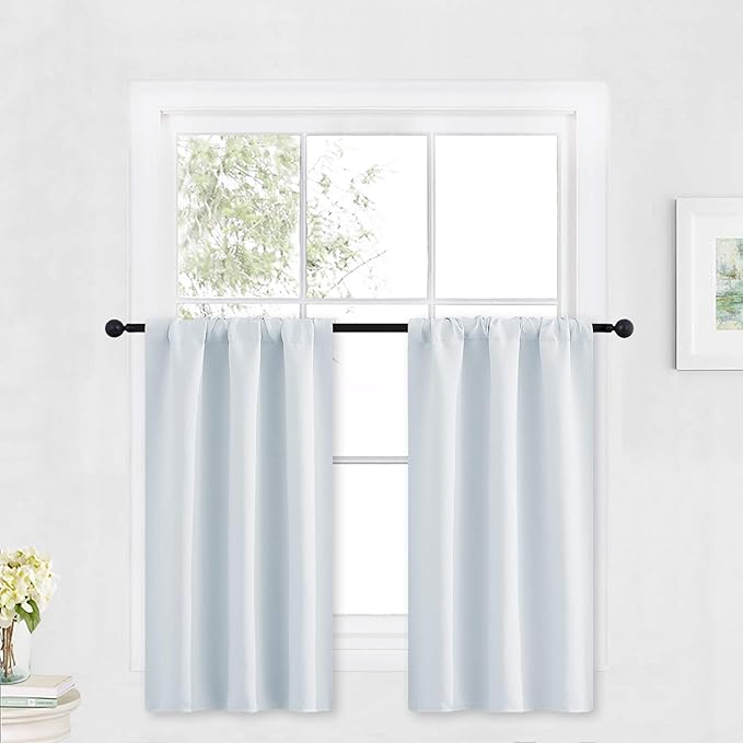 RYB HOME Cafe Curtains 30 inch Length, Short Light UV Heat Blocking Energy Saving Privacy Curtain Tiers for Basement Bathroom Kitchen Window, Width 29 by Length 30, Greyish White, 2 Panels