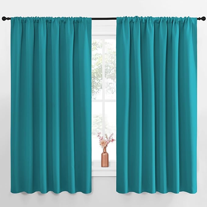 NICETOWN Blackout Curtains for Bedroom, Blackout Curtain Panels, Peacock Blue, 1 Pair, 70 by 63-inch, Window Treatment Energy Saving Thermal Insulated Solid Rod Pocket Blackout Drapes/Draperies