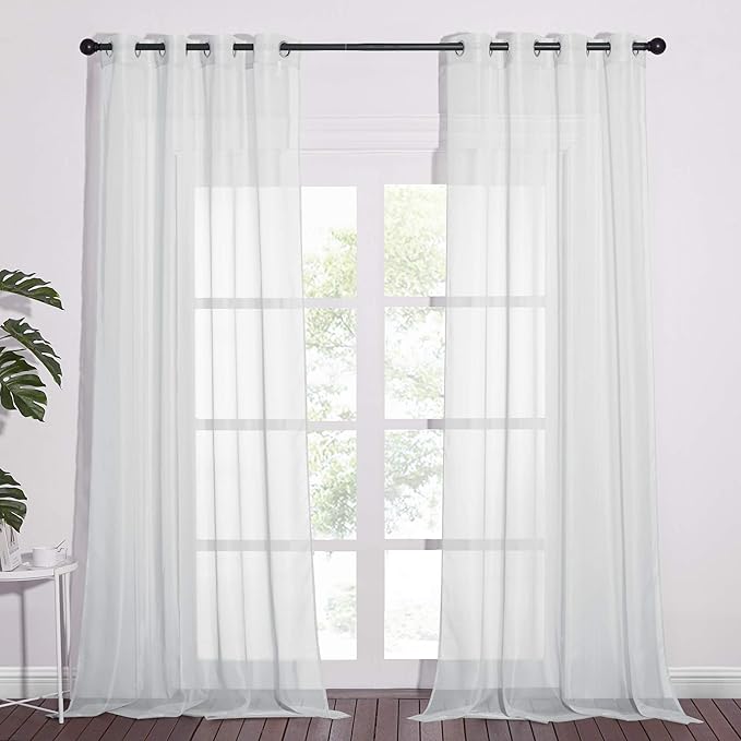 NICETOWN Soft Voile Sheer Curtains for Bedroom, Grommet Elegant Lightweight Window Drapes Airy & Breathable for Farmhouse/Living Room, 2 Panels, Light Grey, W54 x L90