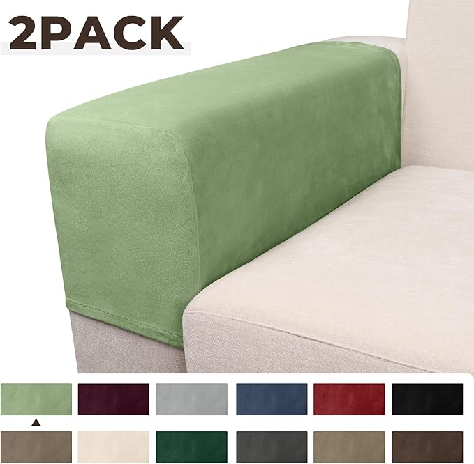 Couch Arm Covers 2 Pcs Sofa Armrest Covers Stretch Couch,Armrest Cover for Chairs Scratch-Resistant Sofa Arm Cover Armchair Slipcovers,Avocado Green