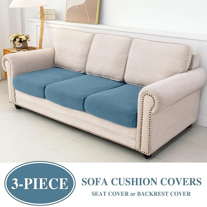 Couch Cushion Covers Seat Cushion Cover Stretch Couch Cover Separate Sectional Sofa Slipcovers Furniture Protector(3 Pieces for Seat or Sofa Backrest, Blue)
