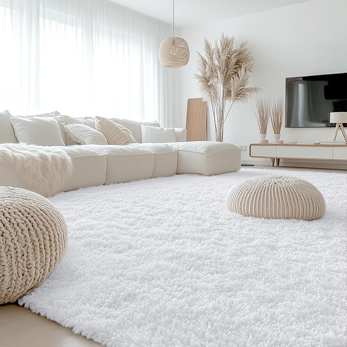 OLANLY 8x12 Machine Washable Large Area Rugs for Living Room, Bedroom, Soft Fluffy Shaggy Bedside Rug, Indoor Floor Carpet for Kids Girls and Boys, Dorms, Nursery, Home Decor Aesthetic, White