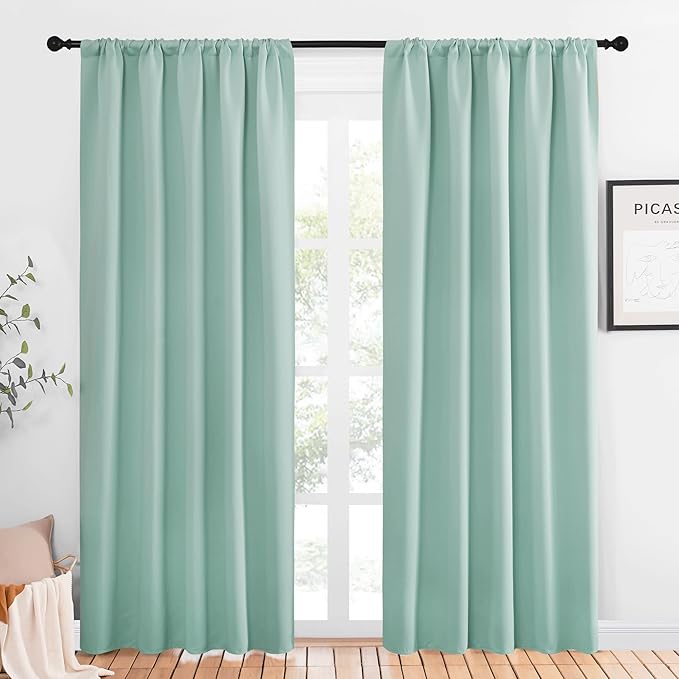 NICETOWN Window Curtains Blackout Drapes, Aqua Blue, 1 Pair, 52 by 84-Inch, Thermal Insulated Solid Rod Pocket Blackout Curtains/Draperies for Living Room