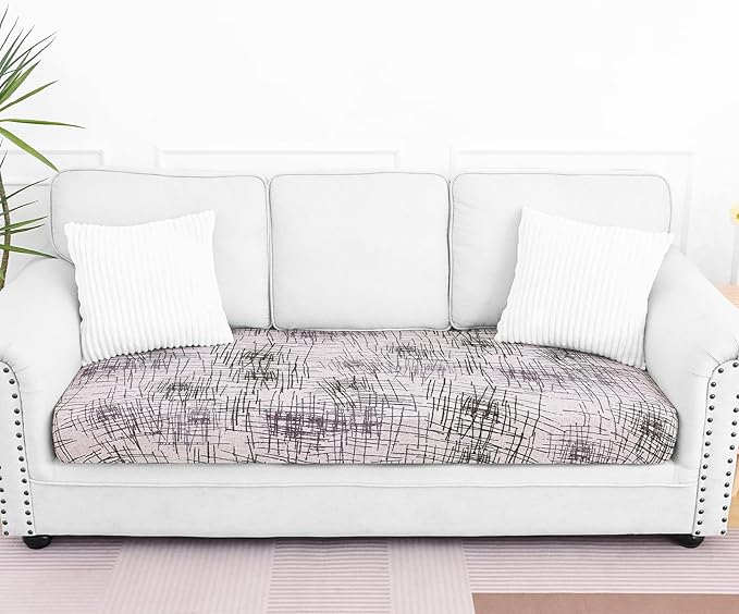 Smiry Printed Couch Cushion Covers, Stretch Soft Couch Covers for Sofa, Washable Non-Slip Sofa Slipcover Furniture Protector for Indoor and Outdoor (Large, Brown and White)