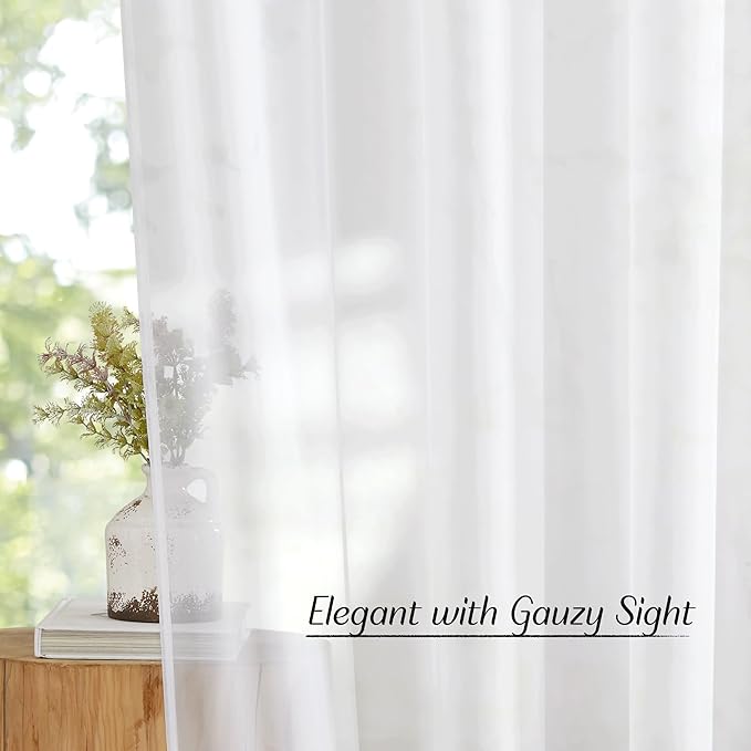 NICETOWN Grommet Top Sheer Curtains - White Sheer Home Decoration Window Coverings for Loft (54" Width x 45" Length, Set of 2)