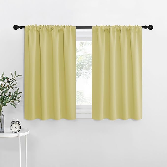 NICETOWN RV Blackout Curtains for Camper Windows, Paler Yellow, 42" x 36", Set of 2, Kitchen Curtains, Short Blackout Drapes, Thermal Insulated Rod Pocket Window Treatment Draperies for Nursery