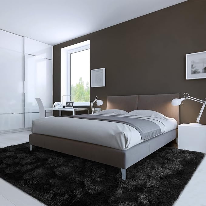 LOCHAS Ultra Soft Indoor Modern Area Rugs Fluffy Living Room Carpets for Children Bedroom Home Decor Nursery Rug 5.3x7.5 Feet, Black